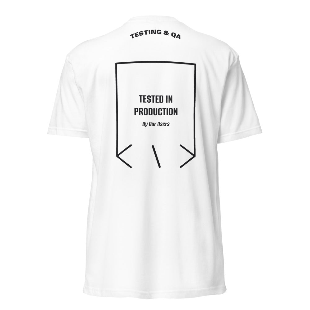 Tested In Production — White Black back mockup