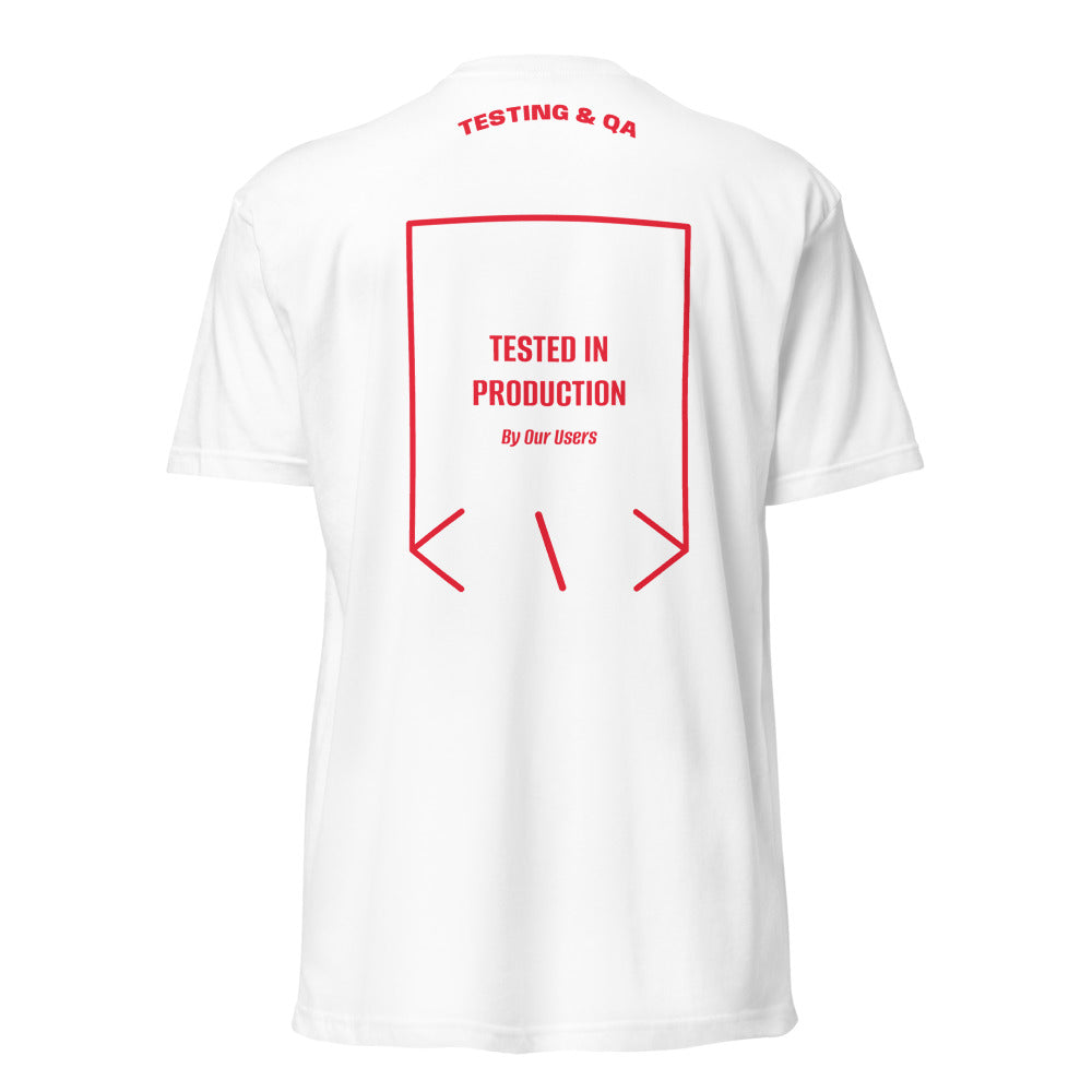 Tested In Production — White Red back mockup