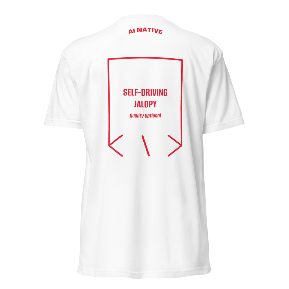 Self-Driving Jalopy — White Red back mockup