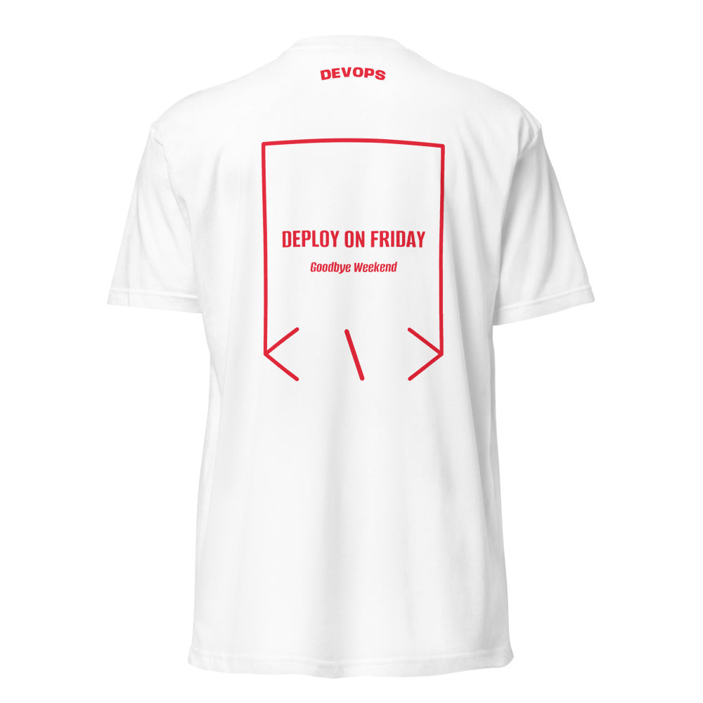 Deploy On Friday — White Red back mockup