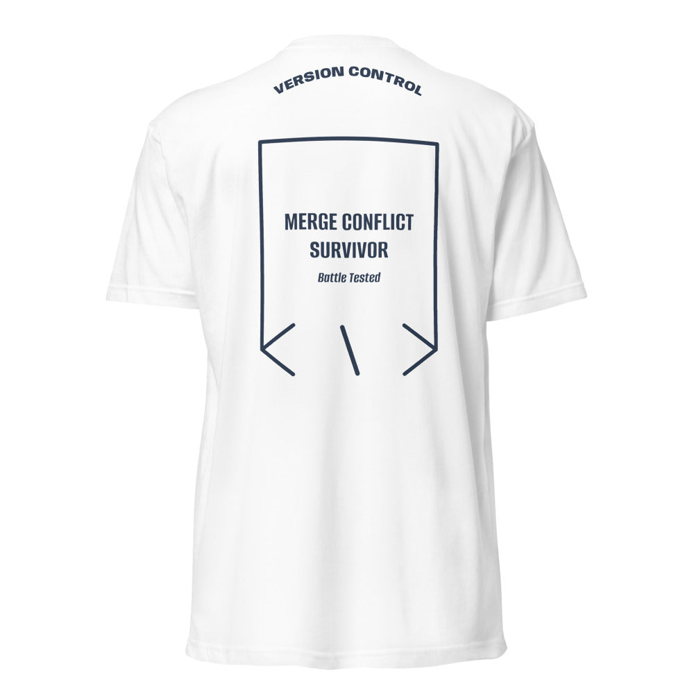 Merge Conflict Survivor — White Midnight Navy back mockup