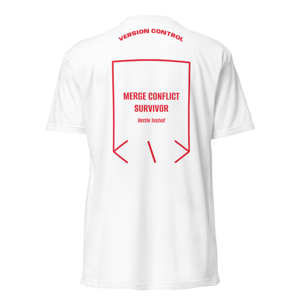 Merge Conflict Survivor — White Red back mockup