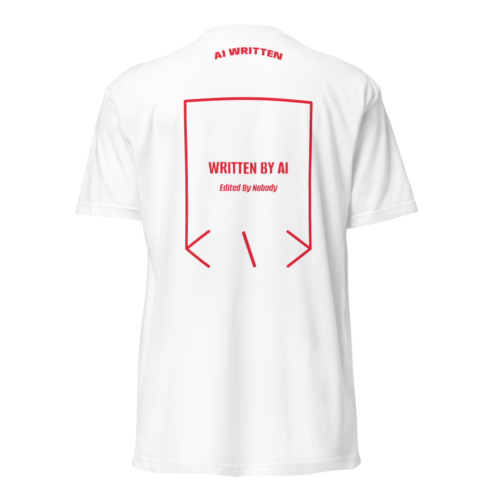 Written By AI — White Red back mockup