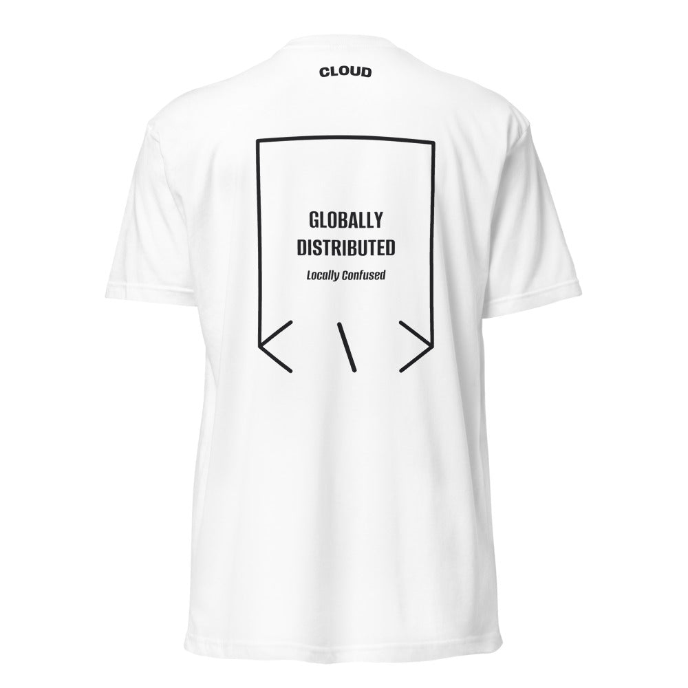 Globally Distributed — White Black back mockup