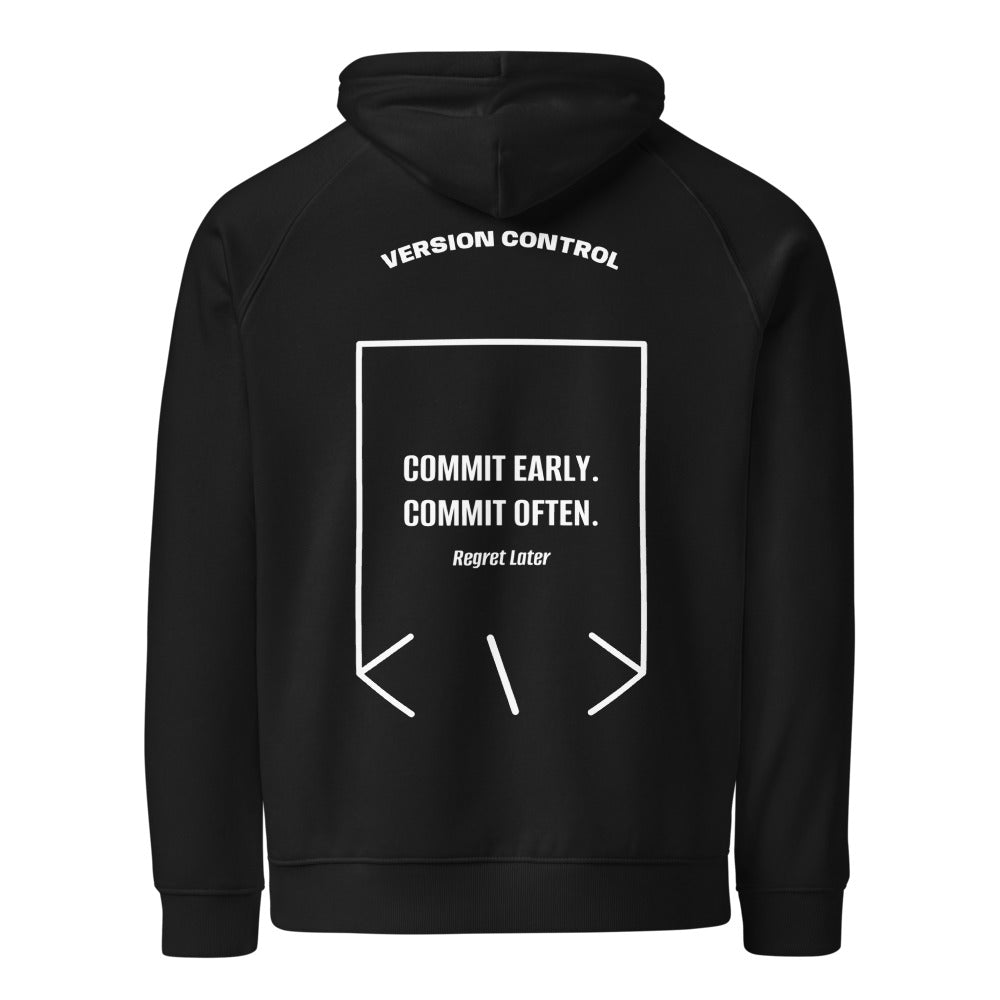 Commit Early. Commit Often. — Black White back mockup