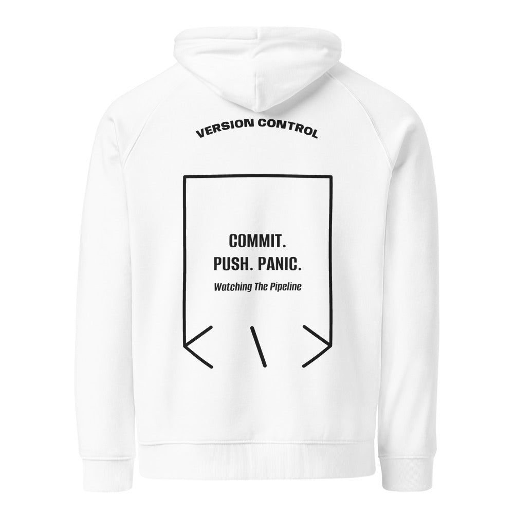 Commit. Push. Panic. — White Black back mockup