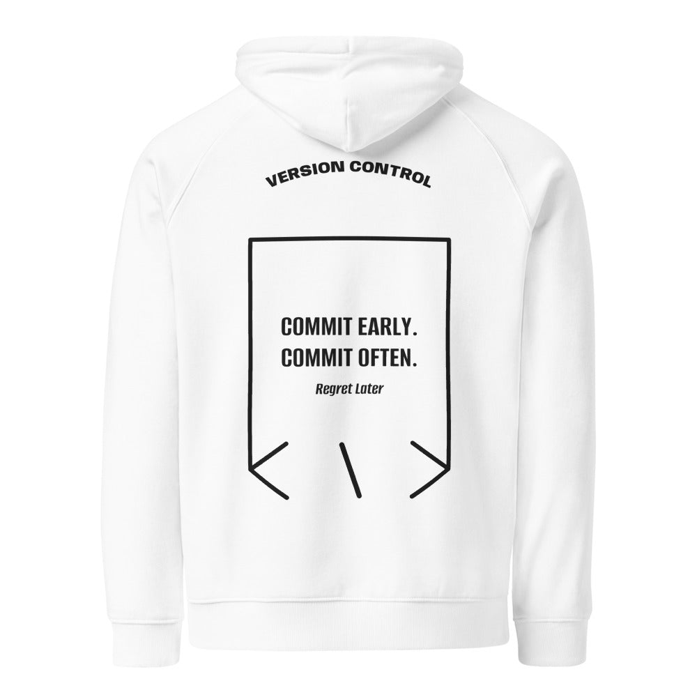 Commit Early. Commit Often. — White Black back mockup