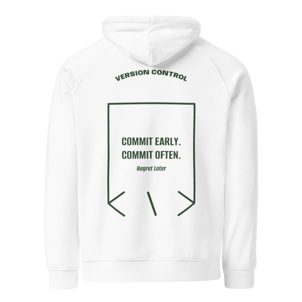 Commit Early. Commit Often. — White Bottle green back mockup
