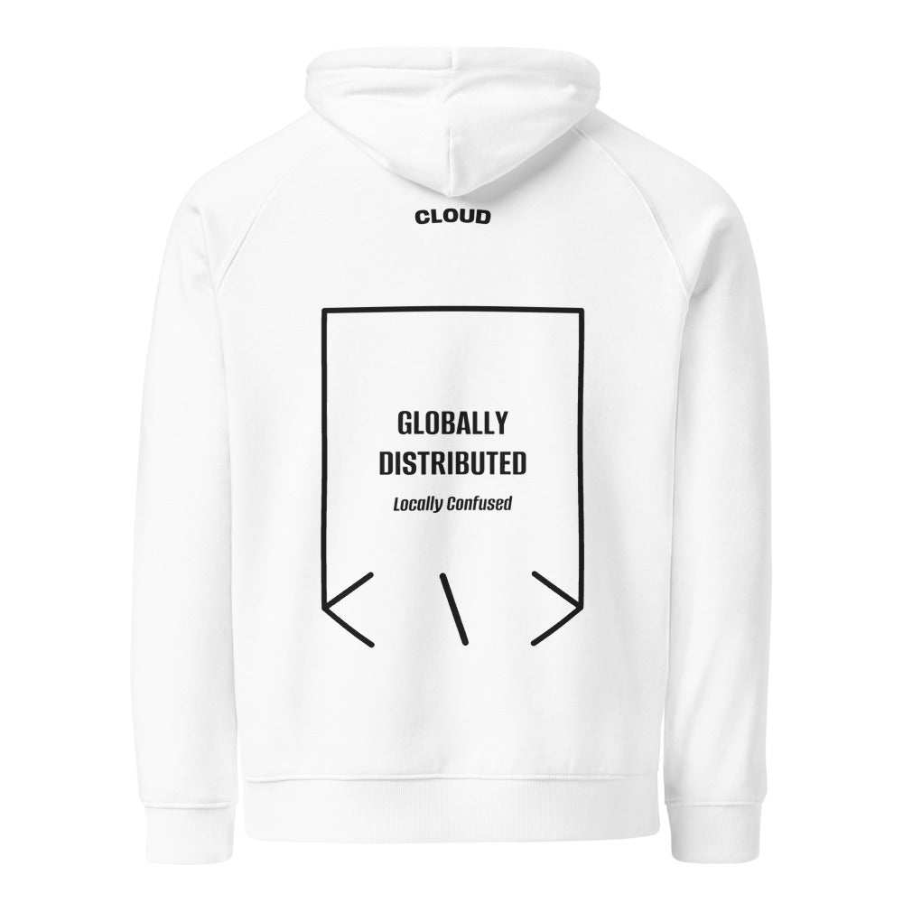 Globally Distributed — White Black back mockup