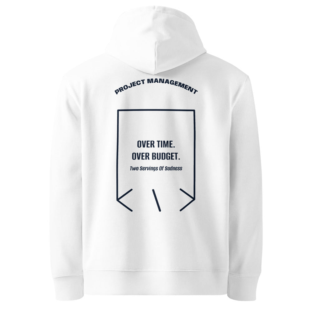Over Time. Over Budget. — White French Navy back mockup