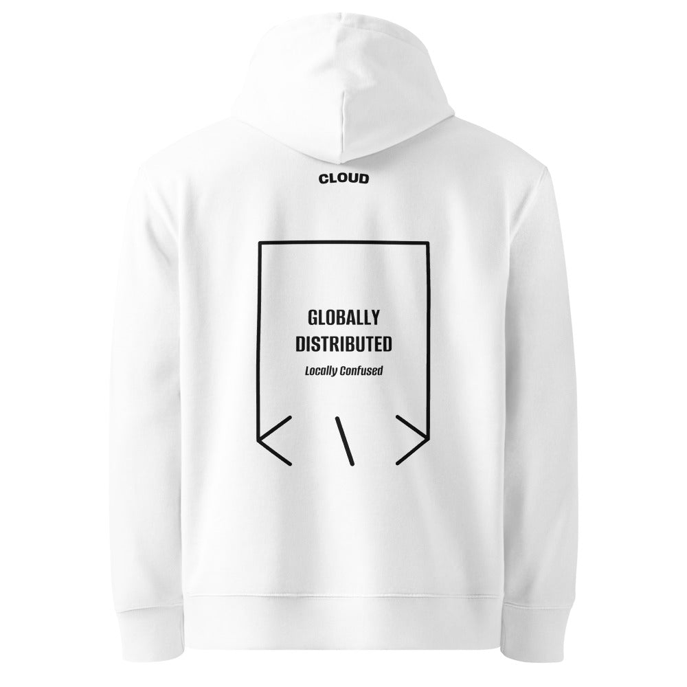 Globally Distributed — White Black back mockup