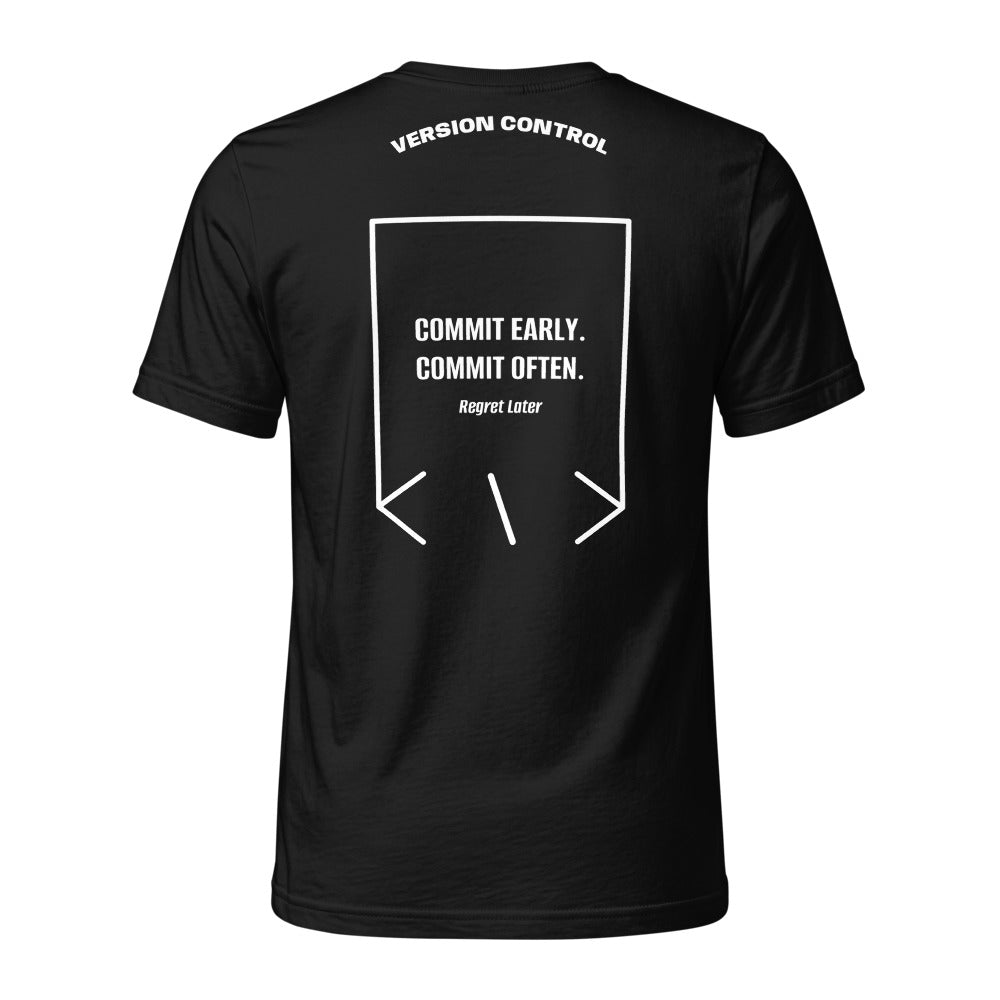 Commit Early. Commit Often. — Black White back mockup