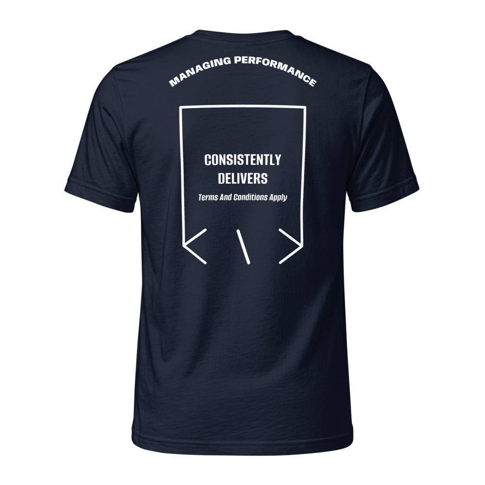 Consistently Delivers — Navy White back mockup