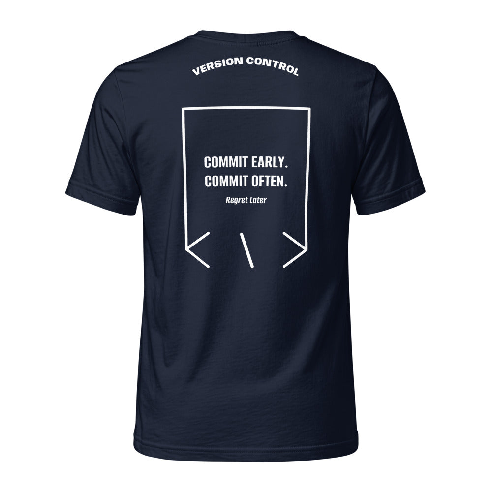 Commit Early. Commit Often. — Navy White back mockup