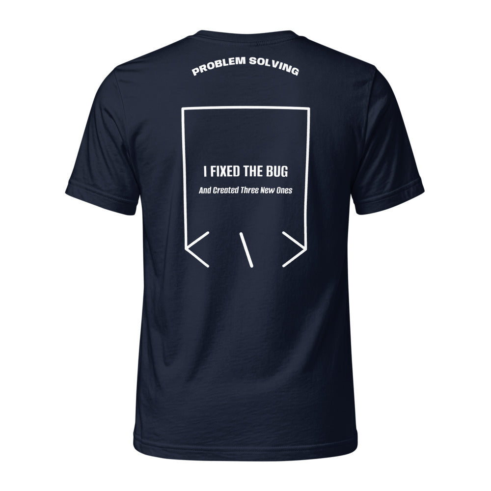 I Fixed The Bug — Navy White back mockup