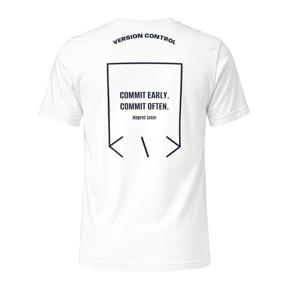 Commit Early. Commit Often. — White Navy back mockup