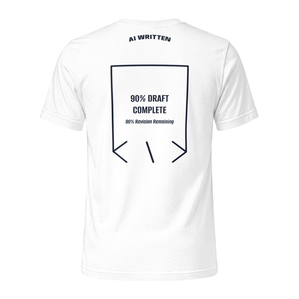 90% Draft Complete — White Navy back mockup