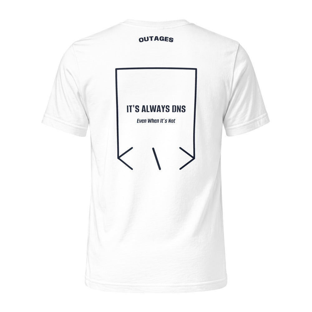 It's Always DNS — White Navy back mockup