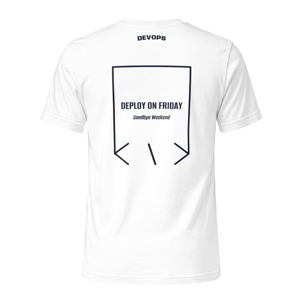 Deploy On Friday — White Navy back mockup