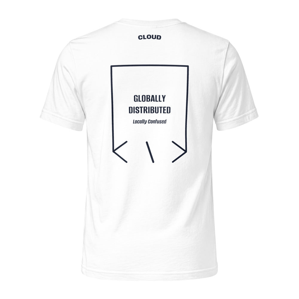 Globally Distributed — White Navy back mockup