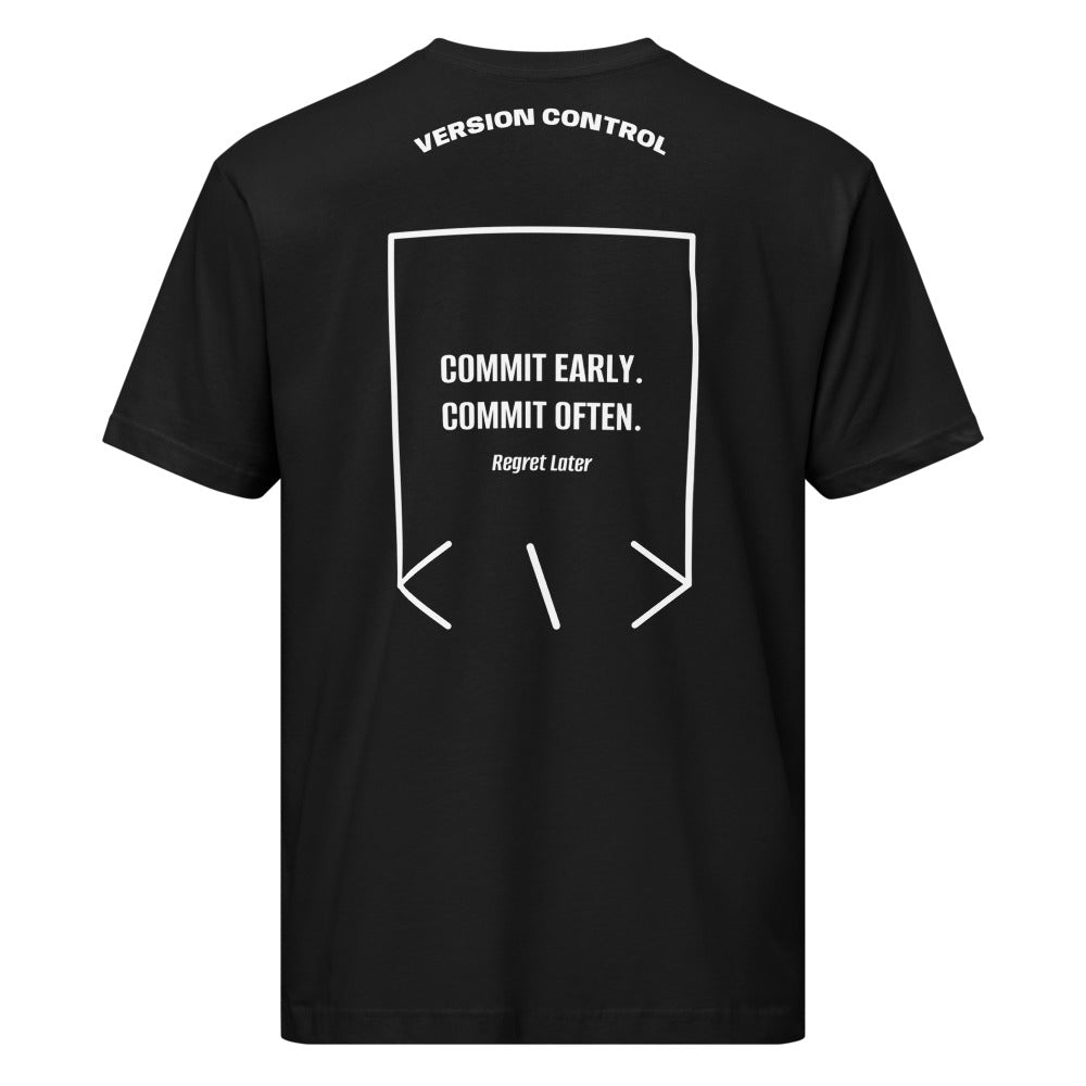 Commit Early. Commit Often. — Black White back mockup