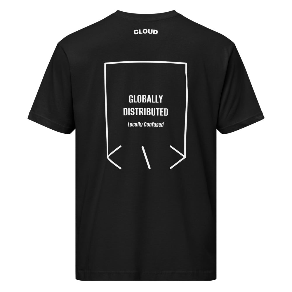 Globally Distributed — Black White back mockup