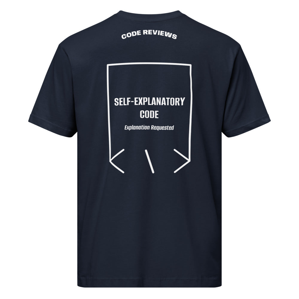 Self-Explanatory Code — Navy White back mockup