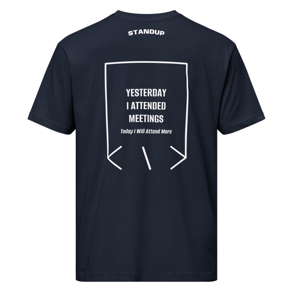 Yesterday I Attended Meetings — Navy White back mockup