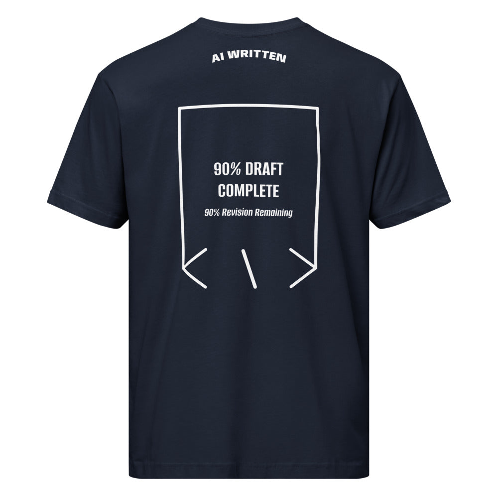 90% Draft Complete — Navy White back mockup