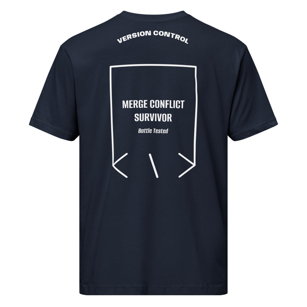 Merge Conflict Survivor — Navy White back mockup