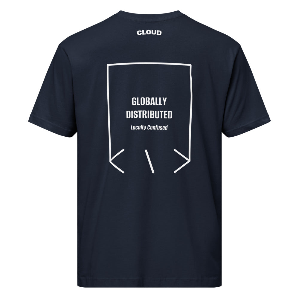 Globally Distributed — Navy White back mockup