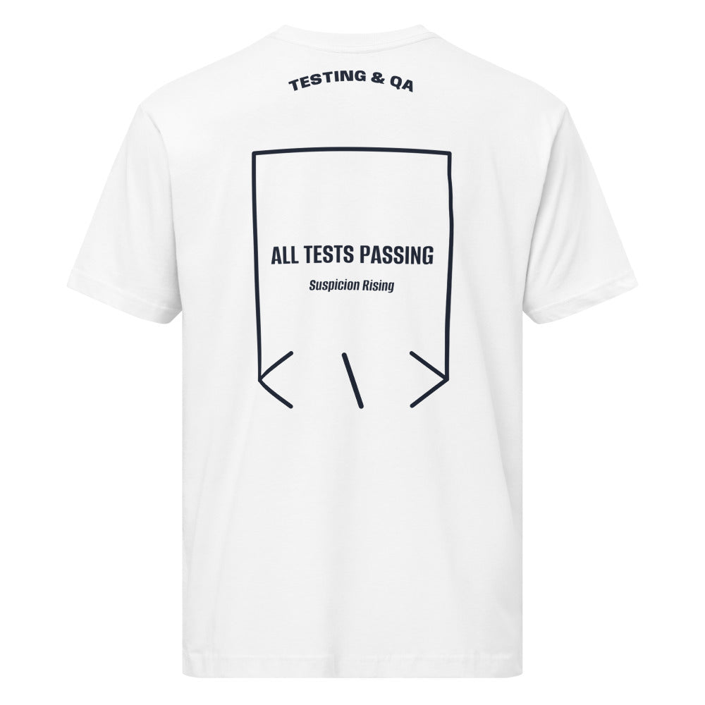 All Tests Passing — White Navy back mockup