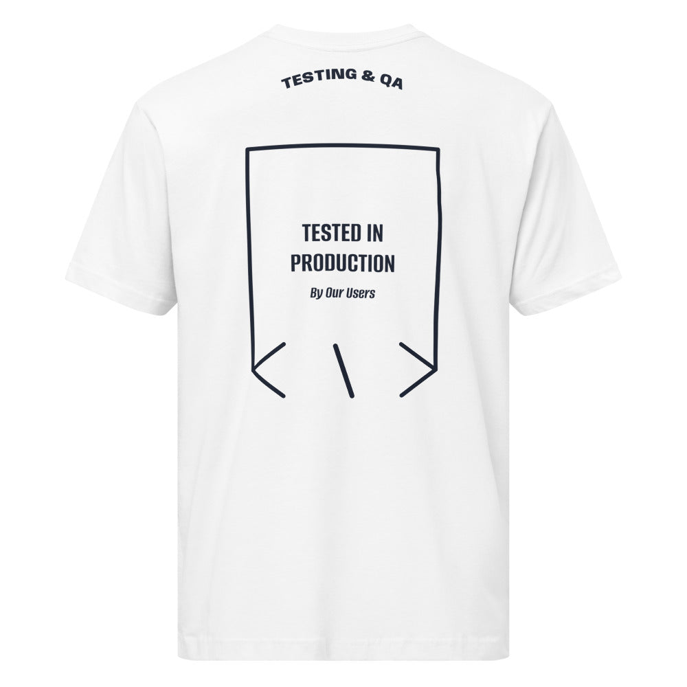Tested In Production — White Navy back mockup