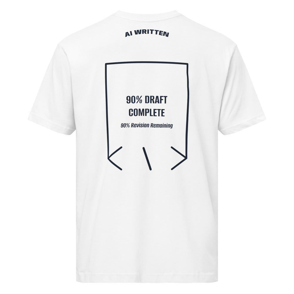 90% Draft Complete — White Navy back mockup
