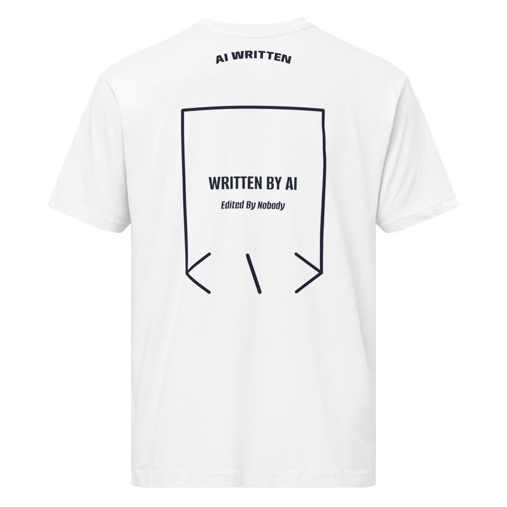 Written By AI — White Navy back mockup