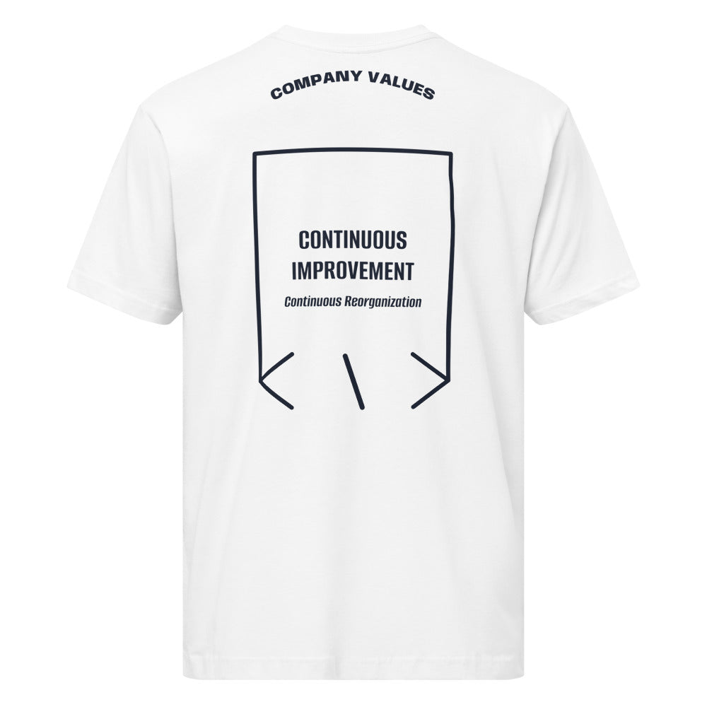 Continuous Improvement — White Navy back mockup