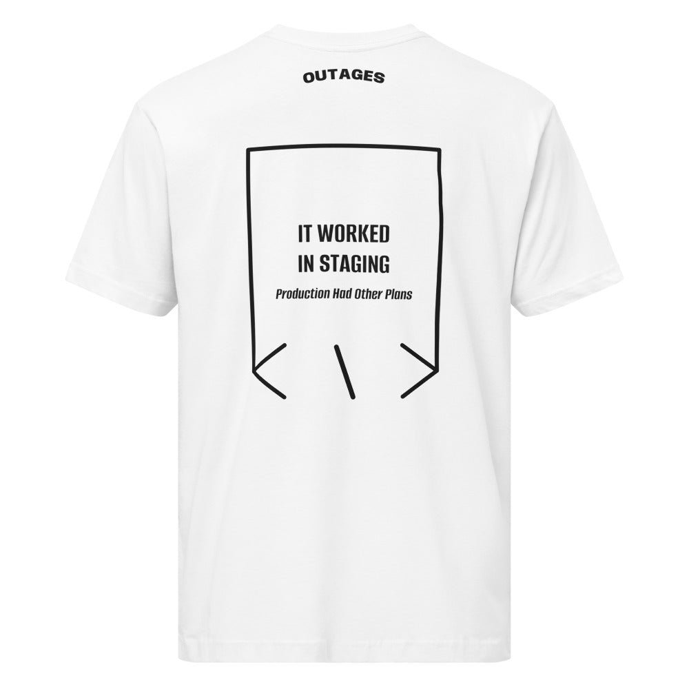 It Worked In Staging — White Black back mockup