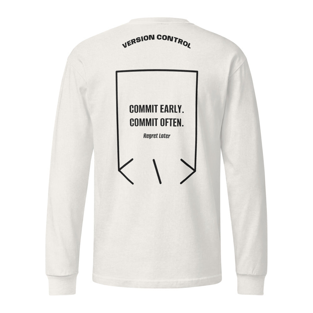 Commit Early. Commit Often. — Vintage White Black back mockup