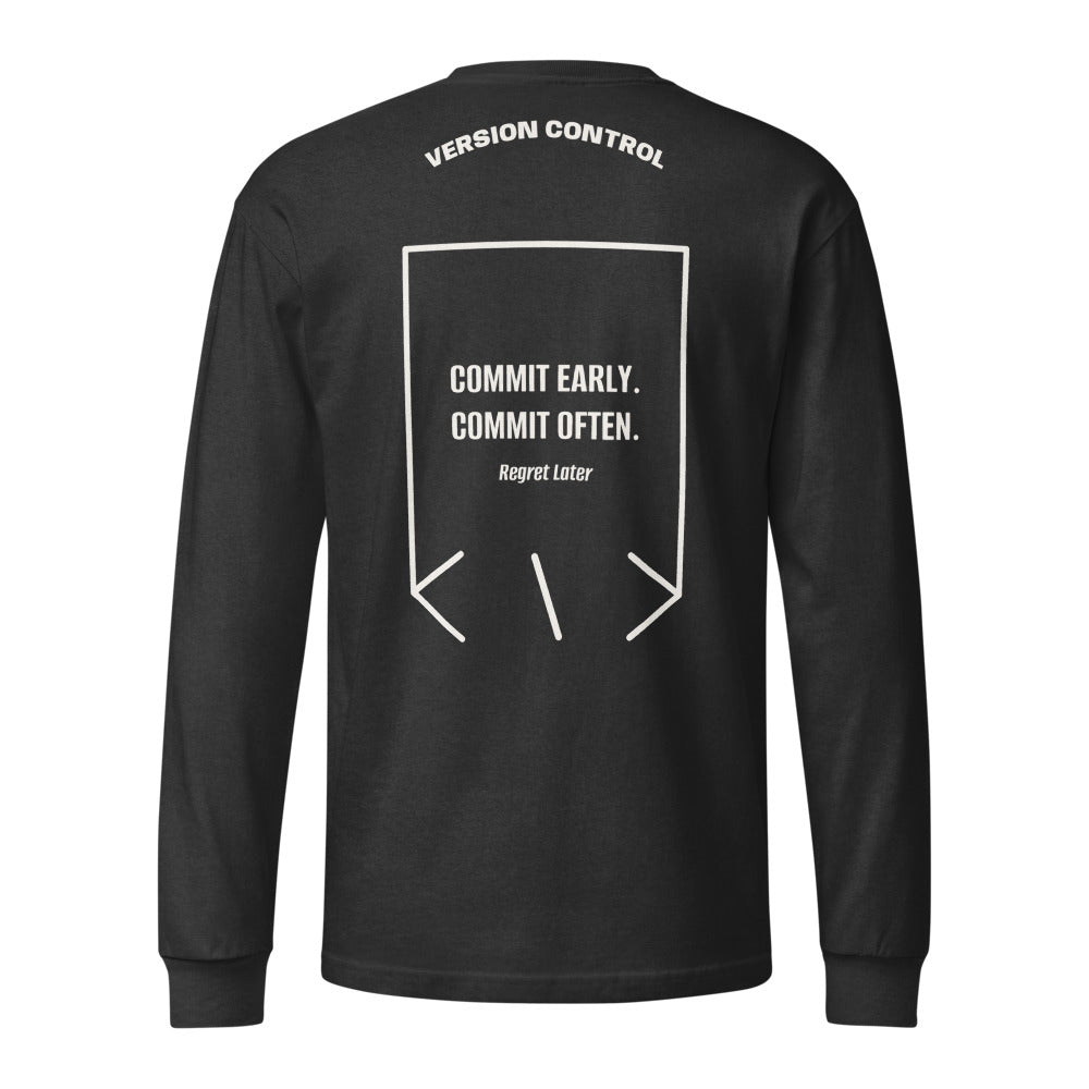 Commit Early. Commit Often. — Washed Black Vintage White back mockup