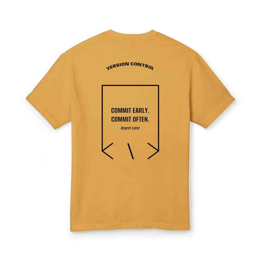 Commit Early. Commit Often. — Faded Mustard Black back mockup