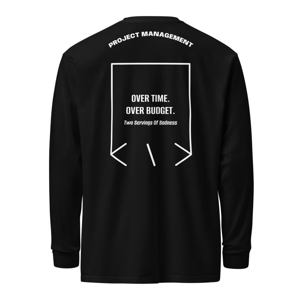 Over Time. Over Budget. — Black White back mockup