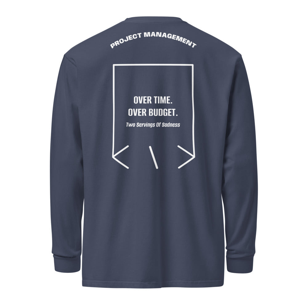 Over Time. Over Budget. — Navy White back mockup