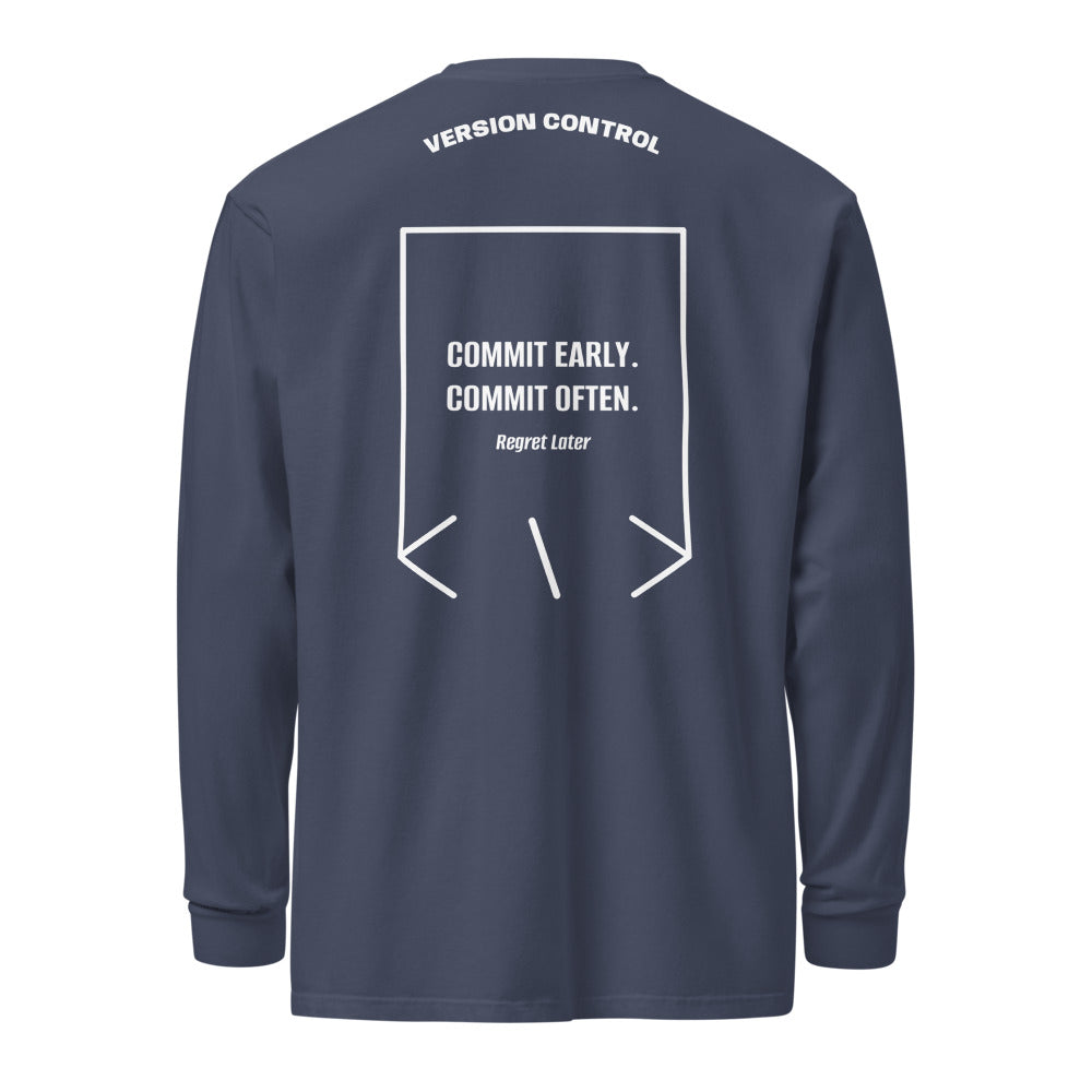 Commit Early. Commit Often. — Navy White back mockup