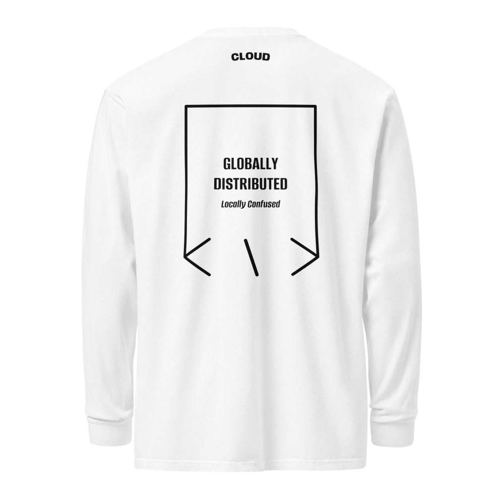 Globally Distributed — White Black back mockup