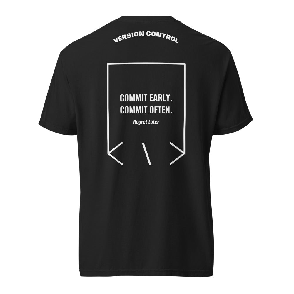 Commit Early. Commit Often. — Black White back mockup