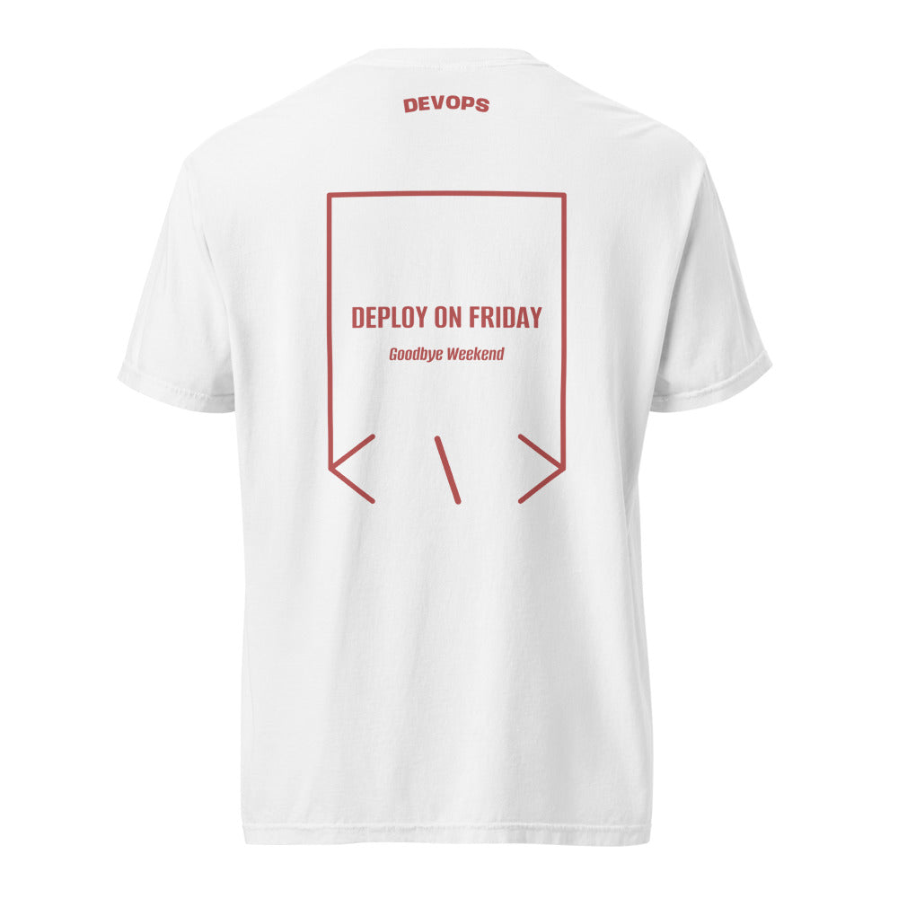 Deploy On Friday — White Crimson back mockup