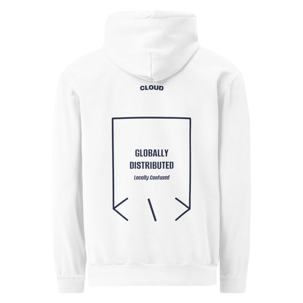 Globally Distributed — White True Navy back mockup