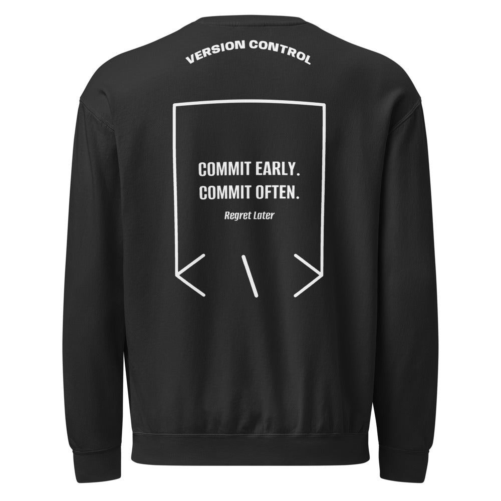 Commit Early. Commit Often. — Black White back mockup