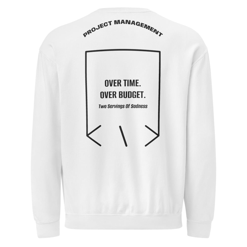 Over Time. Over Budget. — White Black back mockup