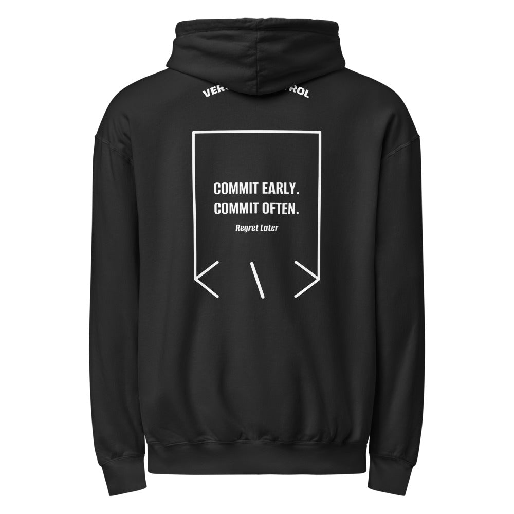 Commit Early. Commit Often. — Black White back mockup